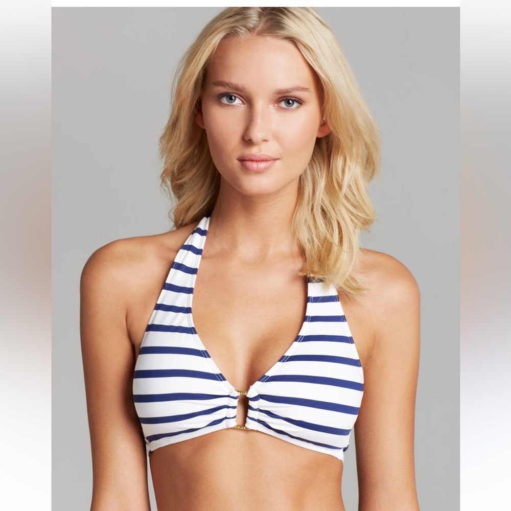 Lauren‎ Ralph Lauren Blue Striped Halter-Neck Bikini Top, Size 14